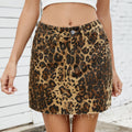 Wish european and american cross-border summer new arrivals   washed leopard print denim mini skirt sexy denim skirt for women
