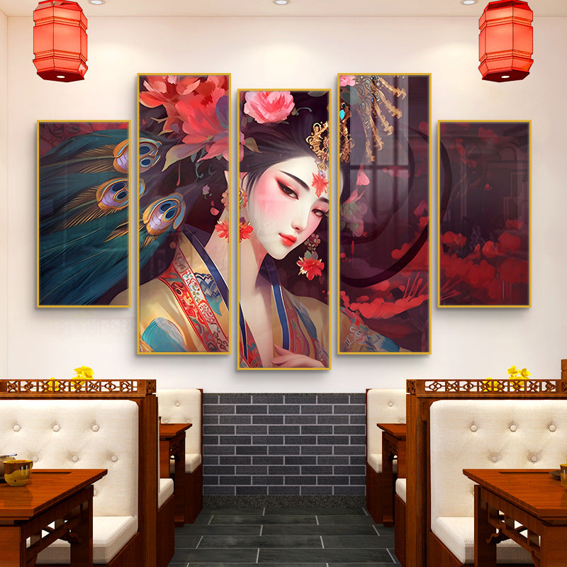 Guochaofeng wall decoration painting Hot pot restaurant hotel box background wall mural Peking Opera Huadan face painting