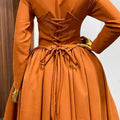 European and american cross-border women's fashion:  autumn/winter new arrival - elegant round neck, long sleeve, high-waisted tie-waist a-line dress