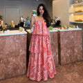 European and american cross-border women's fashion:  summer new arrival - stylish and elegant halter neck printed loose long slip dress
