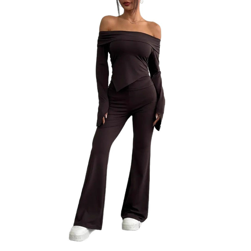 Amazon cross-border women's fashion: european and american style solid color knitted two-piece set -  casual long sleeve top