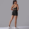 fashion seamless knittingpure color beautiful back high elastic tight yoga suit running fitness suit two-piece set for women