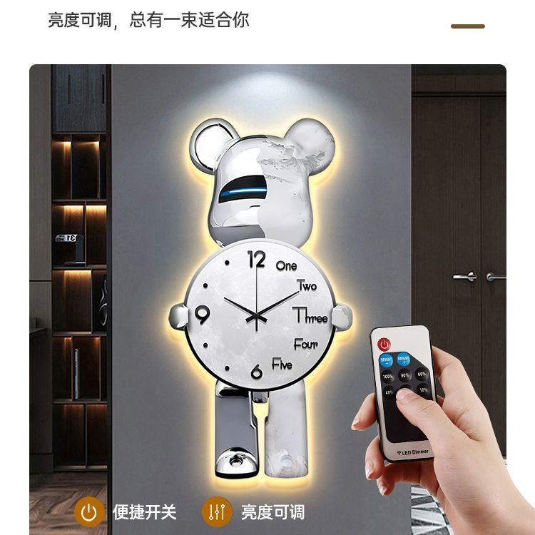 Violent Bear Clock Wall Clock Living Room Internet celebrity Modern Simplicity 2025 New Atmosphere Advanced Sense Creative Clock Wall Light