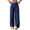 new european and american women's blue striped casual wide-leg trousers for commuting and leisure