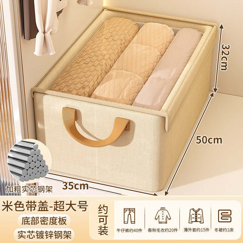Clothes storage box Household wardrobe Foldable fabric finishing box for clothes and pants Large capacity storage basket with lid