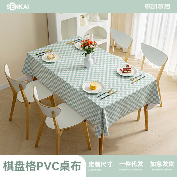 Wholesale solid color plaid tablecloth, dining table cloth, modern simple PVC cover cloth, high-end waterproof and oil-proof coffee table table