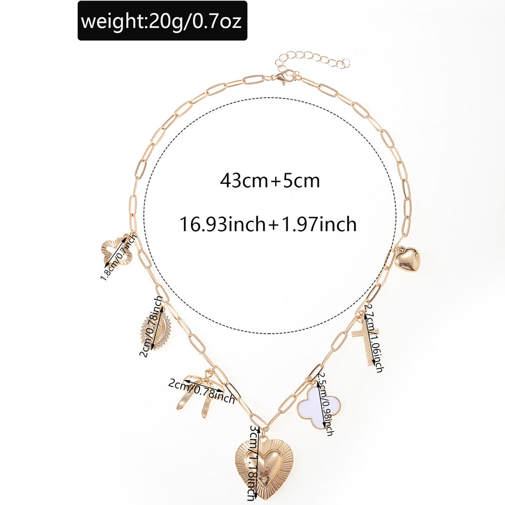 European and american cross-border trendy metal cross heart enamel pendant necklace sweet bowknot necklace