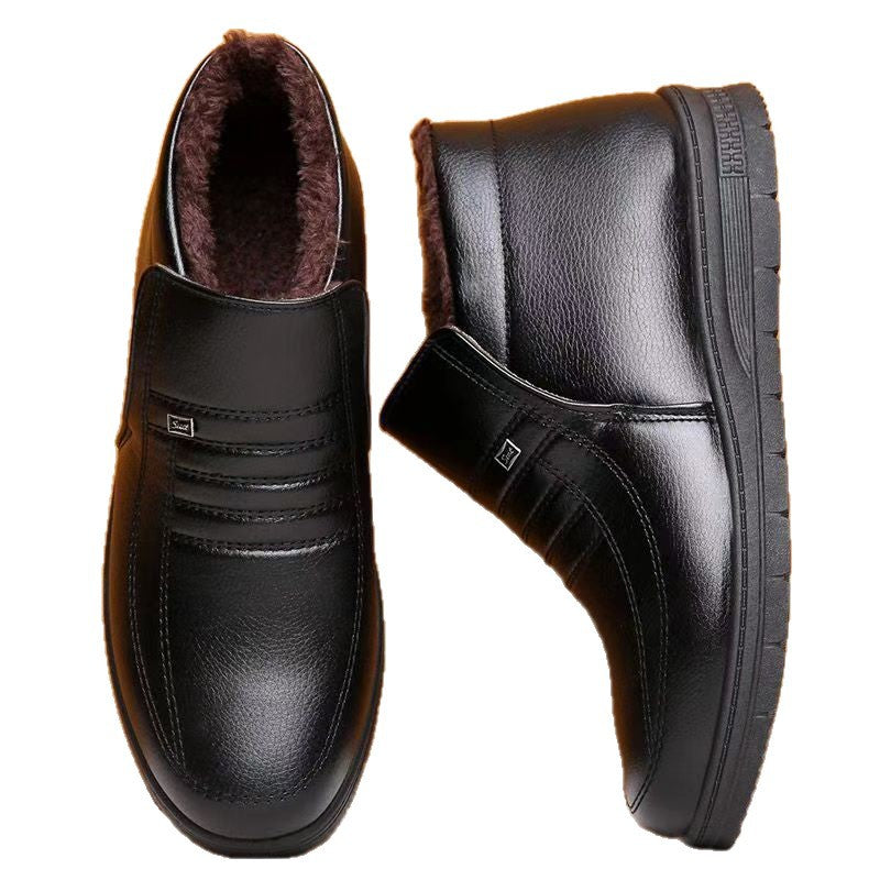 Men's winter fleece-lined cotton shoes, thickened high-top men's cotton leather shoes, warm cotton leather shoes for middle-aged and elderly men, dad shoes