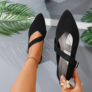 Exportplus size flying woven pointed toe mary jane flatsflats women's one-piece buckle strap cut out breathable shallow mouth shovel shoes wholesale
