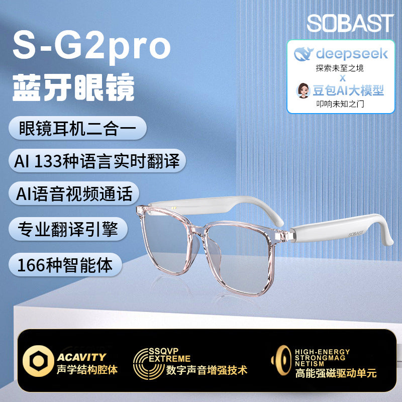 Sobast sg2pro bluetooth glasses headset 2-in-1 ai smart translator simultaneous interpretation translator