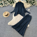 Lazy style red turtleneck knitting shirt skirt suit women's autumlong sleevesslimming looktwo-piece set atmosphere outfit