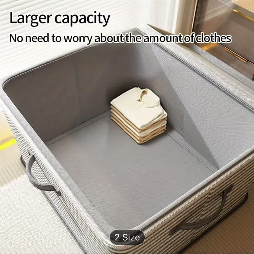 Non-woven fabric with lid clothing storage box household folding storage box striped storage box wardrobe storage zipper box