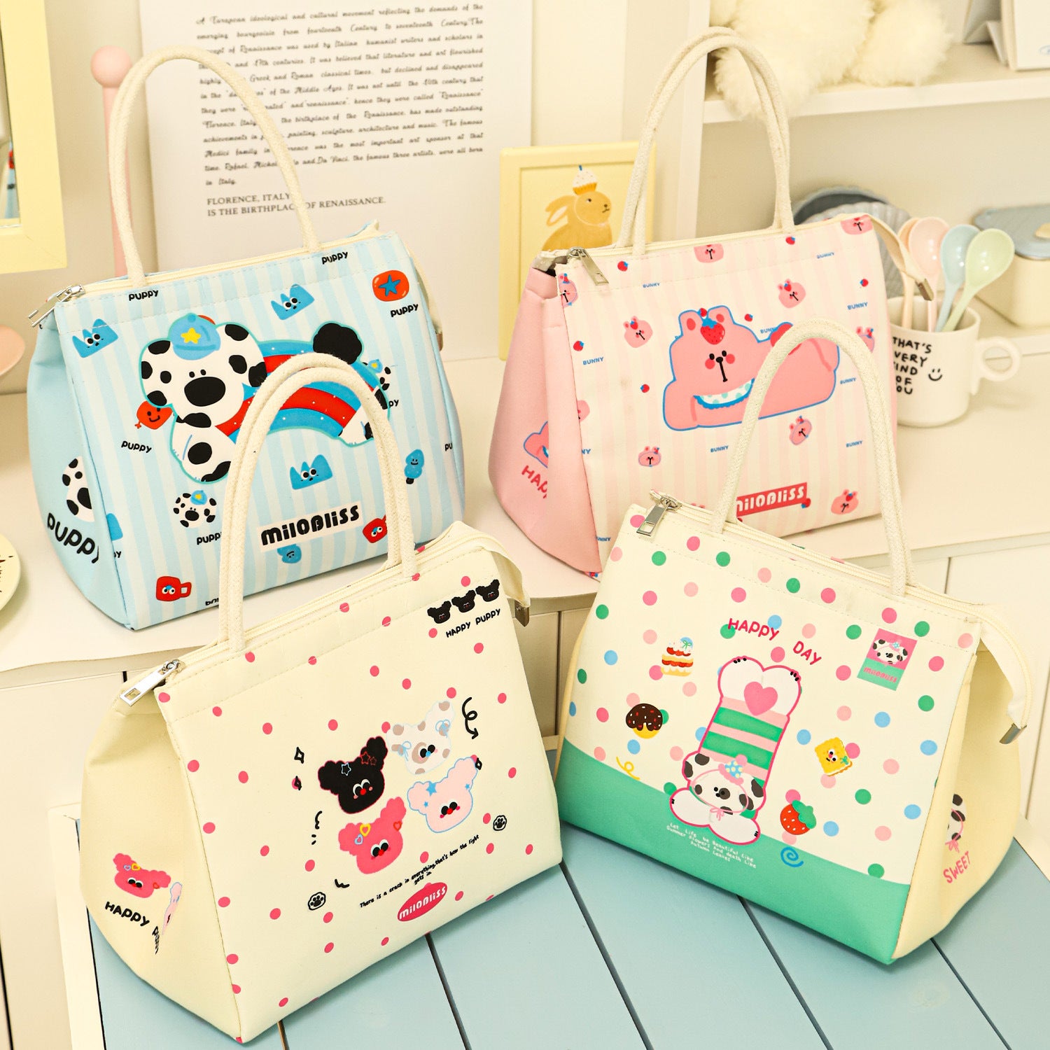 High-value cute lunch box bag Office workers and students carry aluminum foil thermal insulation lunch box bag Portable large-capacity portable bag