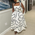 European and american cross-border women's fashion:  summer new collection - stylish square neck printed midi slip dress with cinched waist for a slimming silhouette