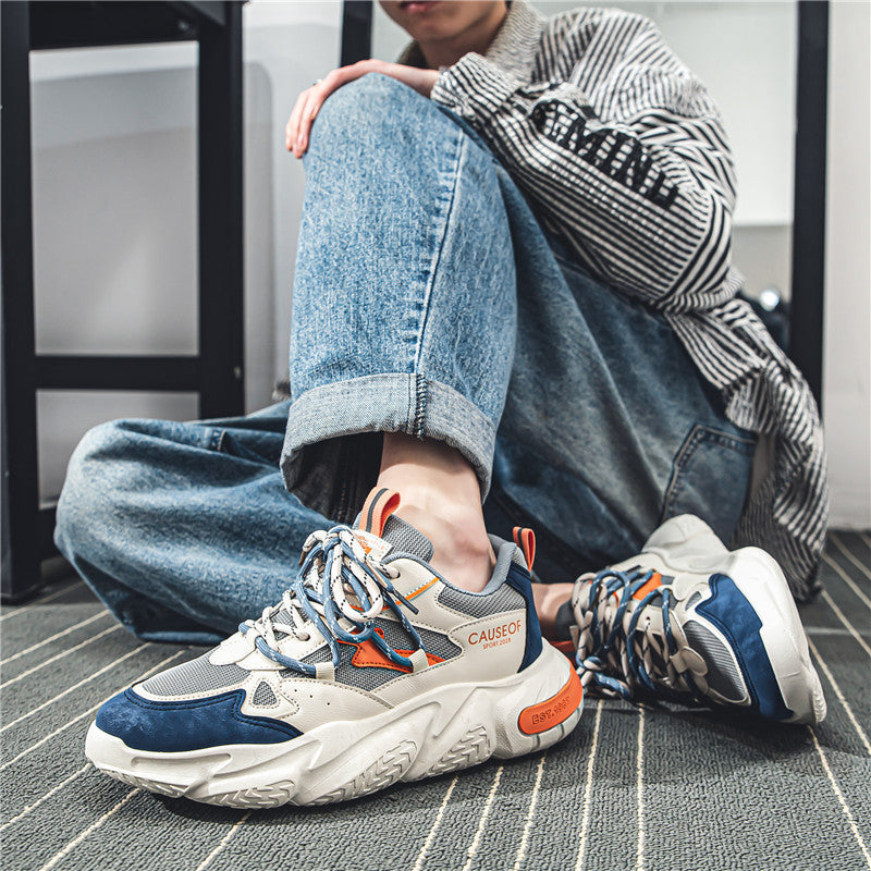 Men's shoes 2025 new spring mesh casual versatile height increasing youth sports running trendy dad shoes
