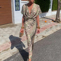 cross-border e-commerce women's fashion: european and american summer new arrivals - stylish bodycon printed twist knot sexy v-neck dress
