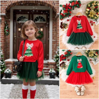 christmas tree butterfly embellished sweatshirt mesh dress