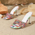 Colorful rhinestone high heel slippers women's summer new fashion stiletto square toe open toe sandals cross-border export hot seller