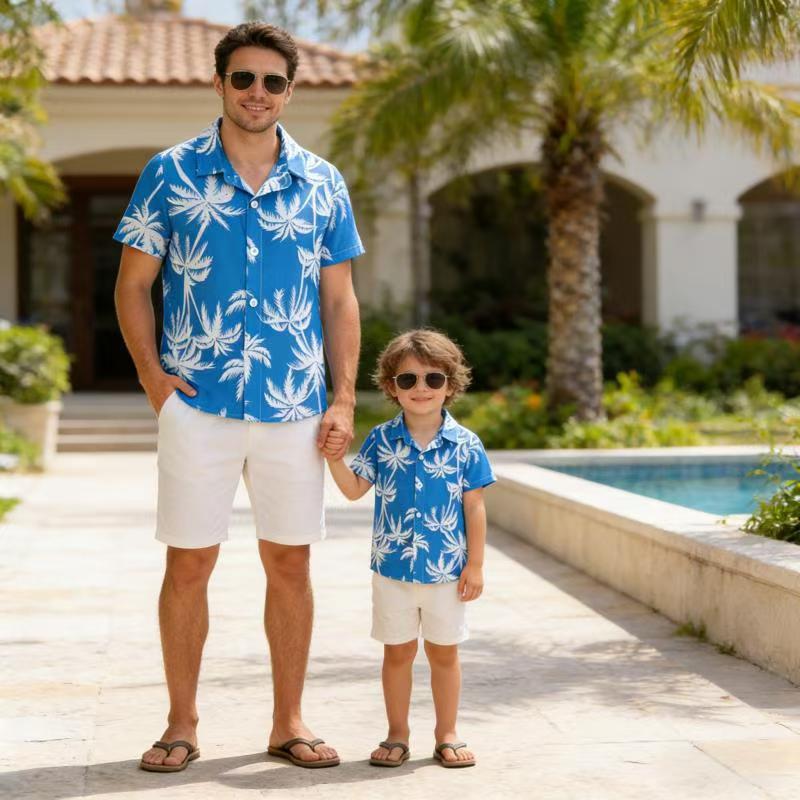 Summer new arrival: cross-border kids' short-sleeve shirt - comfortable, casual, beach-style printed shirt for boys