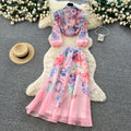 Korean style commute-inspired printed two-piece set for women, spring/autumn 2026, slim-fit high-waisted a-line skirt, vacation-ready outfit