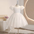 Girls' formal dress princess gown white flower girl wedding dress mid-length puff sleeve tutu dress cross-border foreign trade floral chic