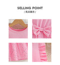 Girls' summer dress - pink ribbed knit with mesh overlay, a-line skirt with floral hem, for mid-to-large children