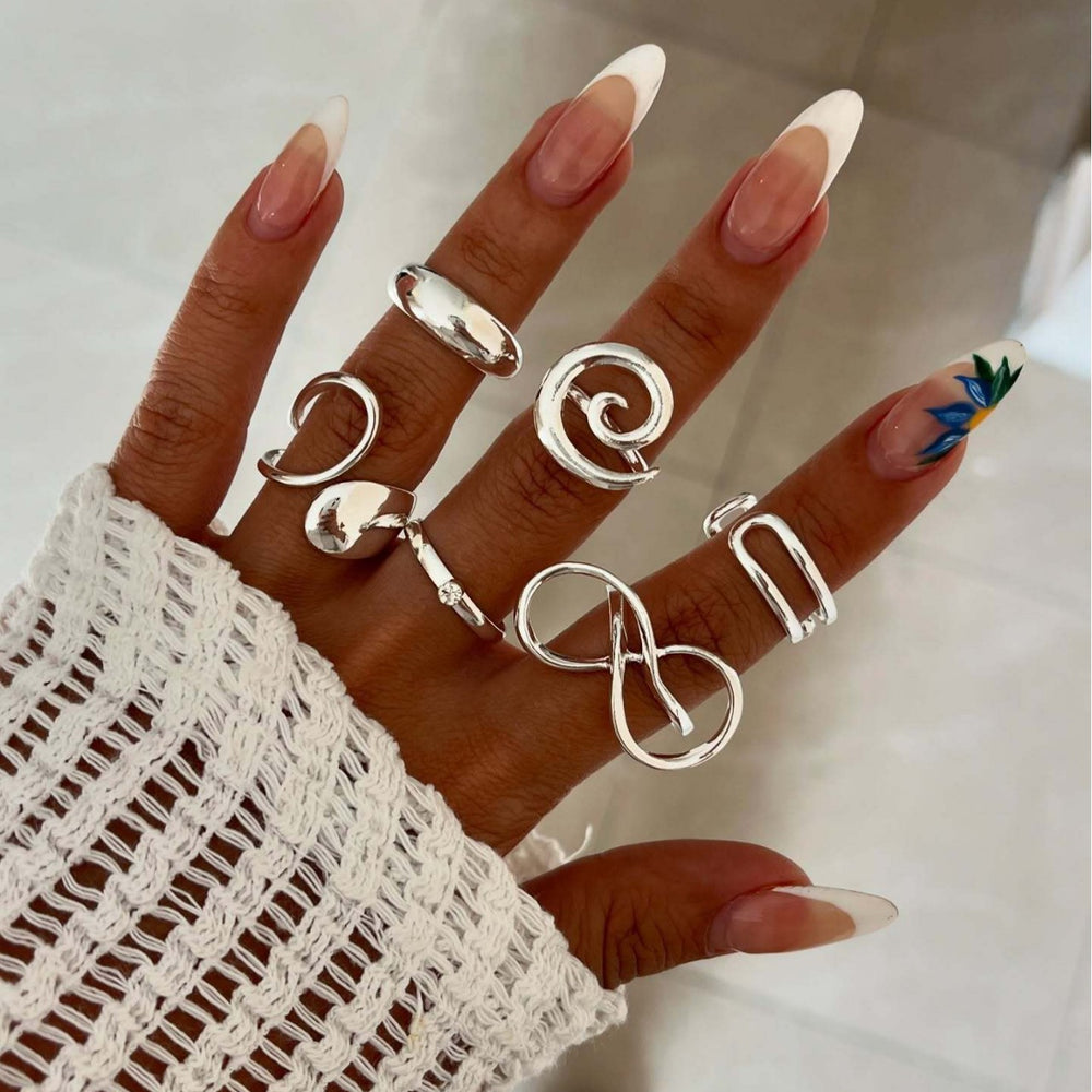Wholesale geometric polished ring set - european and american niche design spiral winding polished ins finger ring jewelry for women