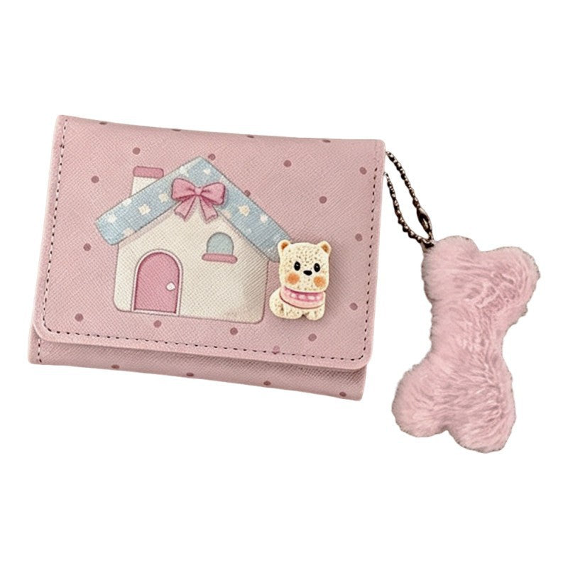 Korean style short wallet multifunctional card holder cute cartoon foldable multi-card slot leather wallet student high-value design