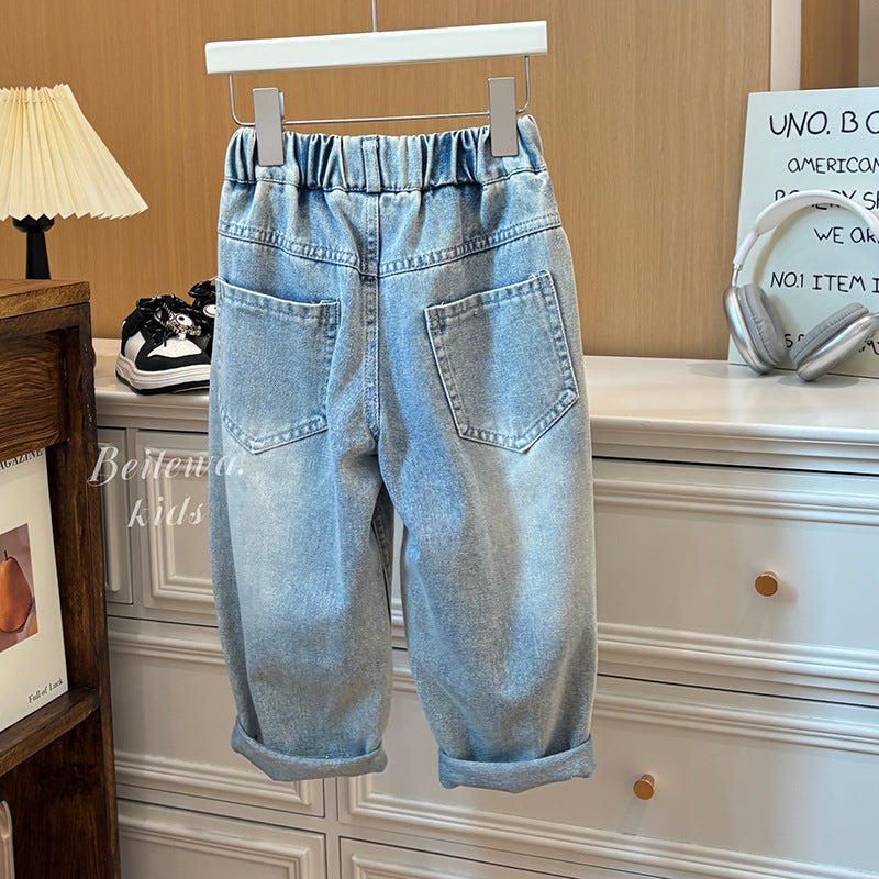 Boys' new autumn ripped jeans, korean style casual pants, stylish and versatile fashionable loose-fit trousers