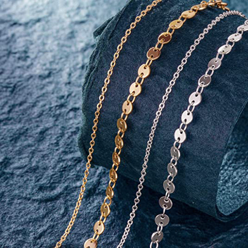 European and american cross-border new jewelry: fashionable minimalist stainless steel sequin double-layer gold-plated anklet - summer beach anklet