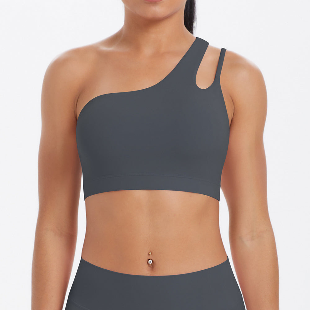Asymmetrical one-shoulder yoga bra - barely-there sports bra with irregular straps - running & fitness tank top for women