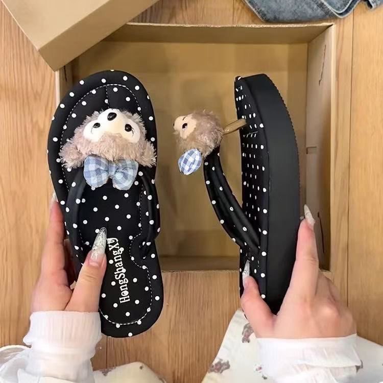 Thick sole flip-flops women's outwearsummernew arrival cartoon cute polka dot lightweight non-slip beach flip-flops women's sandals