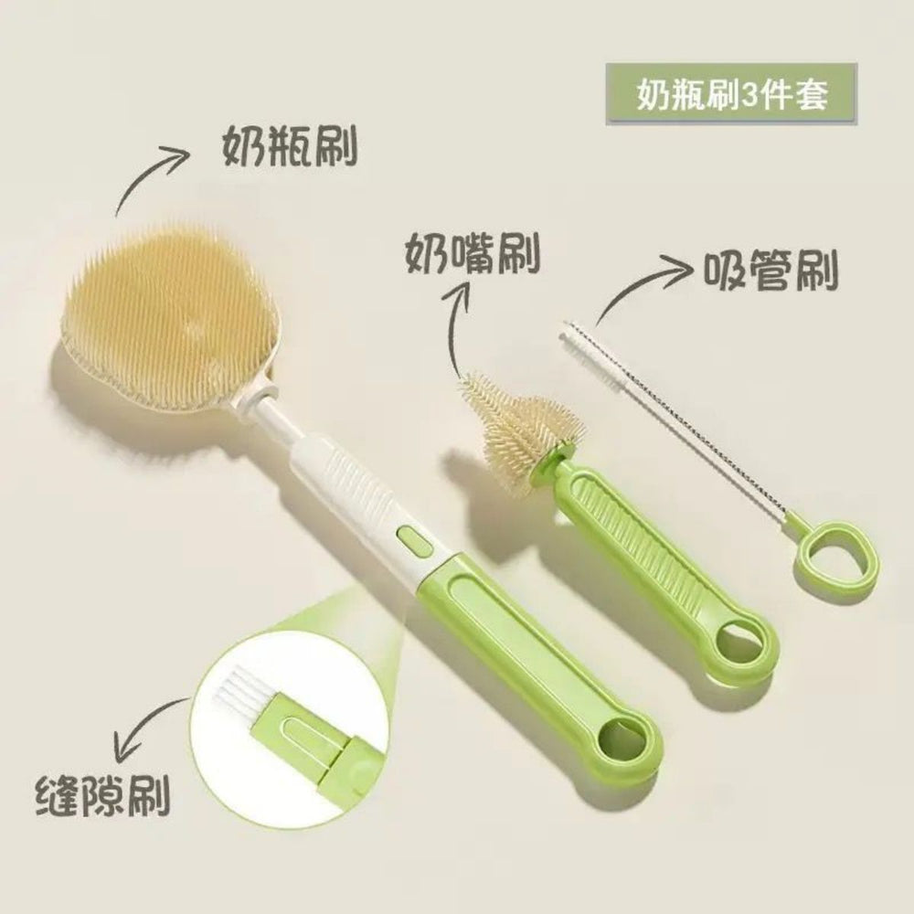 Wholesale multi-functional straight-handle silicone bottle brush, portable nipple brush, baby bottle brush, water cup brush cleaning set