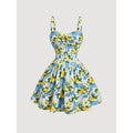 Women's new summer french romantic elegant printed tie-waist a-line mini slip dress