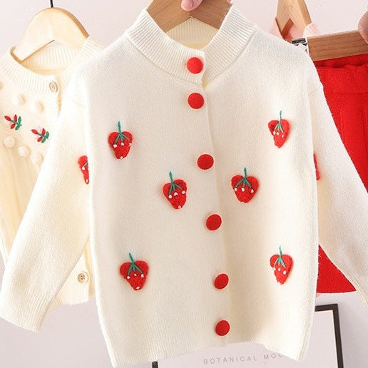 Kids' knitted sweater dress -  new girls' fruit & handmade flower set - baby fashion outfit top & skirt set