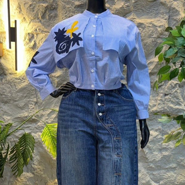 European and american cross-border women's fashion:  summer new arrivals - trendy, designer, unique embroidered long-sleeve blouse