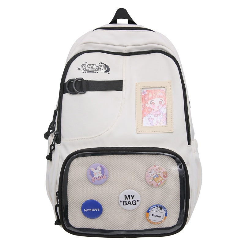 Transparent pocket student backpack - large capacity, new korean style cartoon design - wholesale