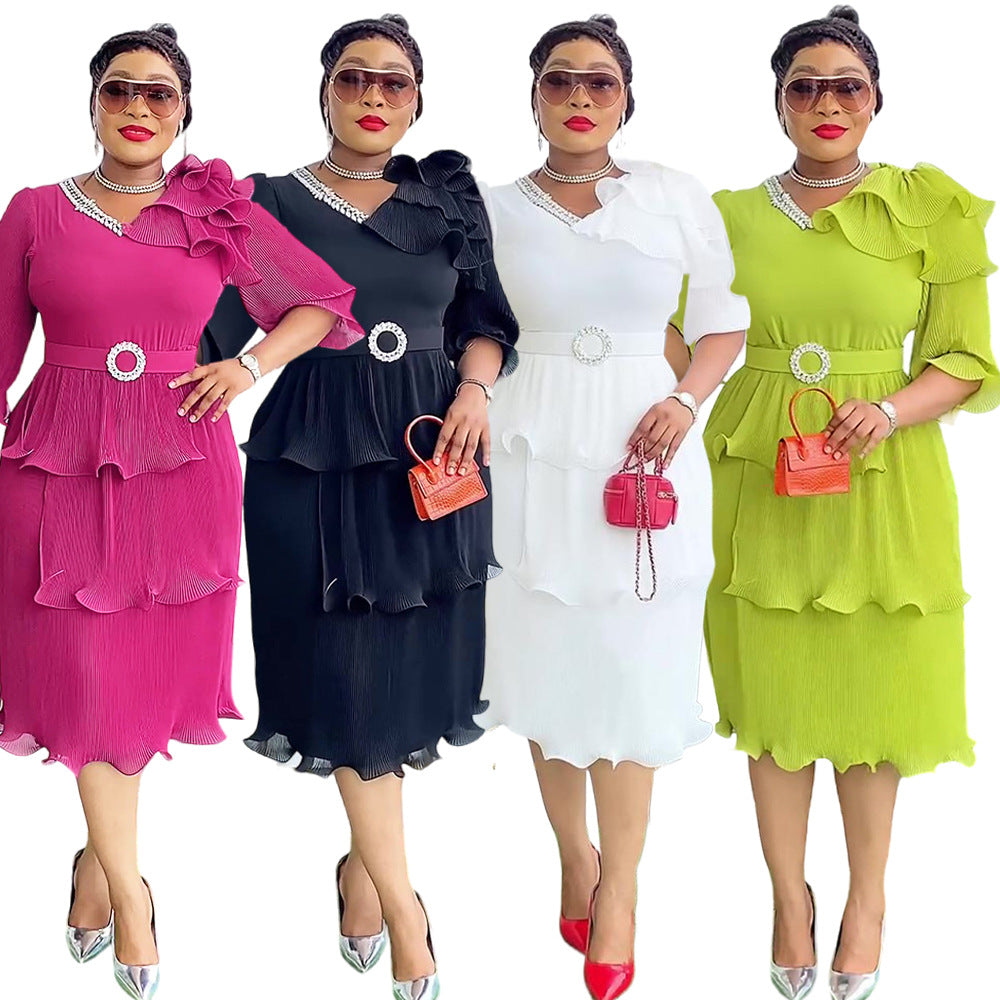 Amazon fashionelegancenew arrival cross-border exportsweetelegant socialite medium long pleated dress