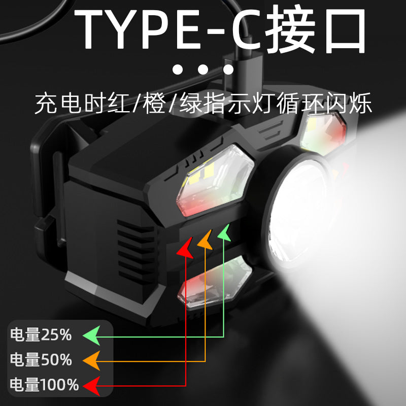 Explosive intelligent induction small headlight, head-mounted flashlight, outdoor portable work light, miner's light, long battery life, fishing light