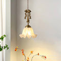 French retro bow brass small pendant wall lamp 3d ceramic flower pleated fabric bedroom bedside light