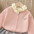 Girls' sweater set -  winter new arrival: stylish ruffle-trimmed thick cardigan sweater and plaid skirt two-piece set