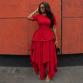 European and american women's clothing  autumn new collection: sweet and fresh round neck short sleeve high waist slimming irregular maxi dress