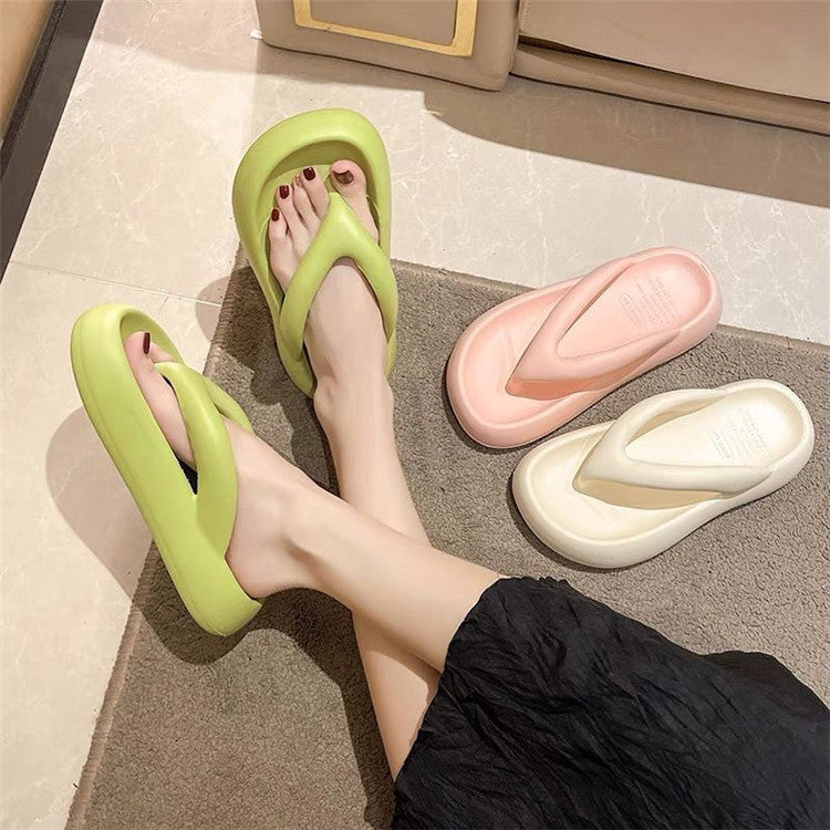 Flip-flops women's summer fashionoutwear 2025new arrivalthick sole stepping on shit pure color seaside beach flip-flops summer