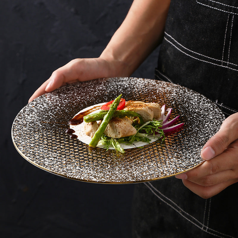 Western-style flat plate, hotel restaurant ceramic display plate, steak plate, creative light luxury high-end western-style plate, dessert plate
