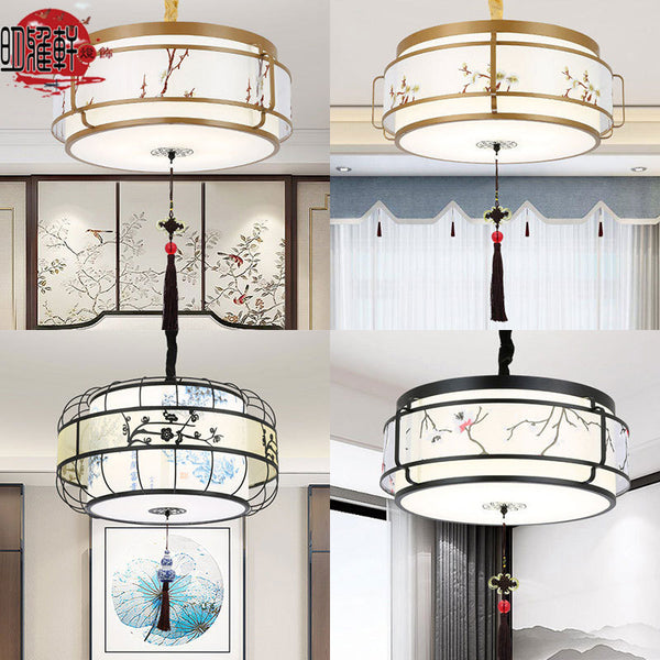 New Chinese chandelier living room Chinese style fabric creative retro atmosphere bedroom simple modern home dining room lamps