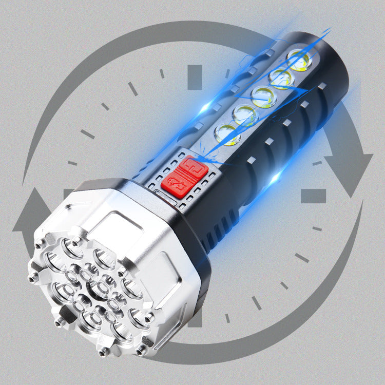 Cross-border new USB strong light charging flashlight side light COB built-in battery electric display LED outdoor home flashlight