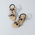 New summer flat heel retro ethnic open-toe sandals women's plus size beach shoes studded sandals