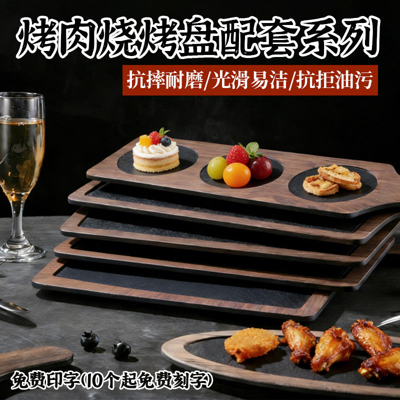 Melamine tableware japanese barbecue plate plastic flat sushi plate commercial hot pot restaurant dish plate steak plate