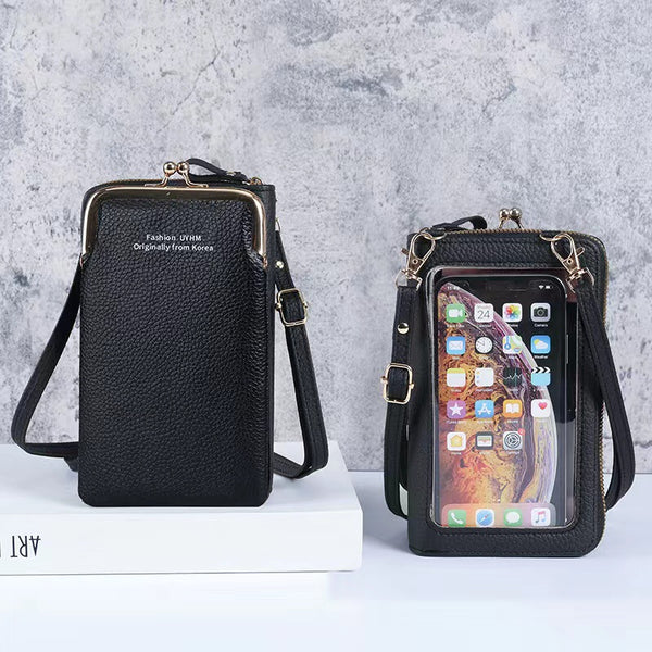 Student change bag PU leather bag integrated women's wallet zipper new touch screen Korean version mini mobile phone bag wholesale