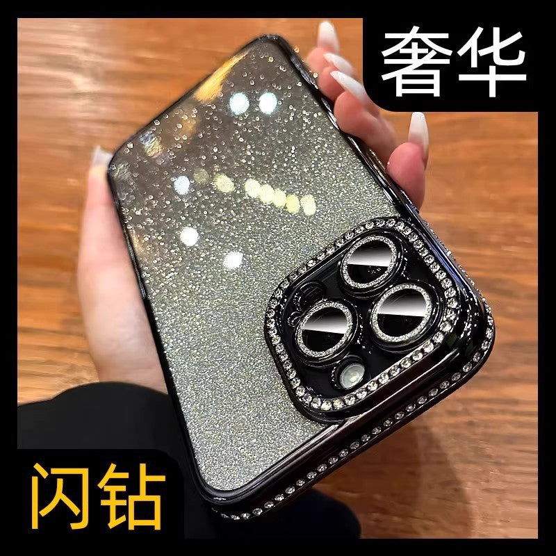 Premium rhinestone-embellished frame case for iphone 17 pro max - orange phone case, apple 15 gradient glitter full coverage